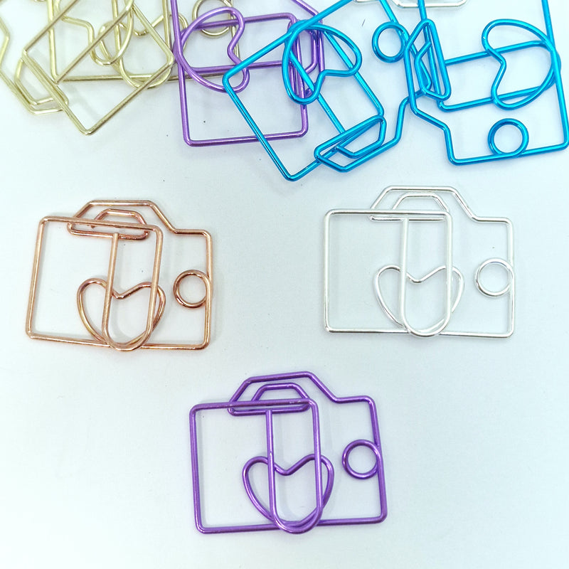 MajorCrafts 10pcs Mixed Colours Camera Shaped Novelty Metal Paper Clips 20x28mm