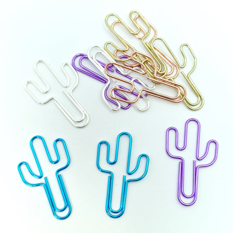 MajorCrafts 10pcs Mixed Colours Cactus Shaped Novelty Metal Paper Clips 35x20mm