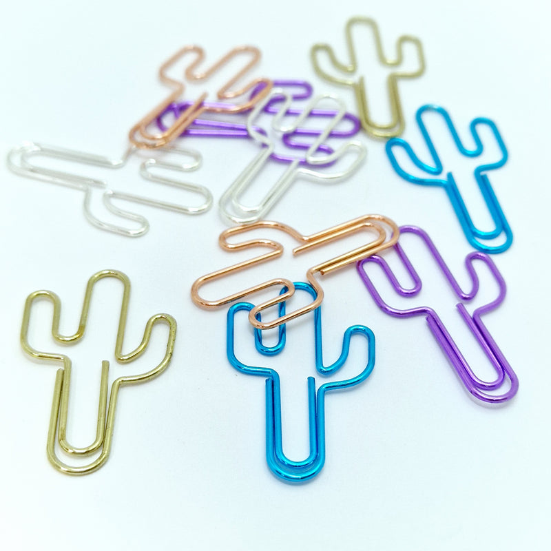 MajorCrafts 10pcs Mixed Colours Cactus Shaped Novelty Metal Paper Clips 35x20mm