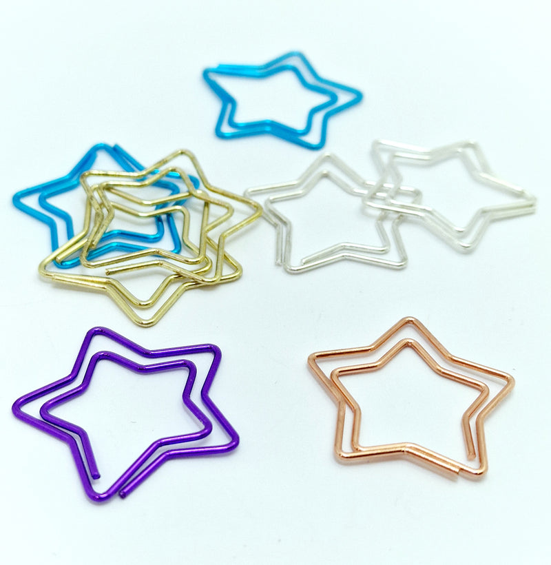 MajorCrafts 10pcs Mixed Colours Star Shaped Novelty Metal Paper Clips 27x27mm
