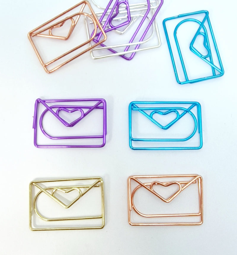 MajorCrafts 10pcs Mixed Colours Envelope Shaped Novelty Metal Paper Clips 28x19mm
