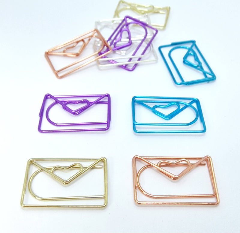 MajorCrafts 10pcs Mixed Colours Envelope Shaped Novelty Metal Paper Clips 28x19mm
