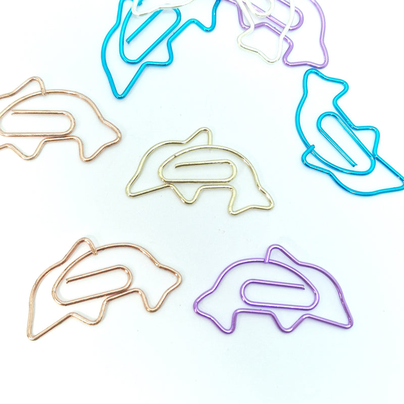 MajorCrafts 10pcs Mixed Colours Dolphin Shaped Novelty Metal Paper Clips 32x18mm
