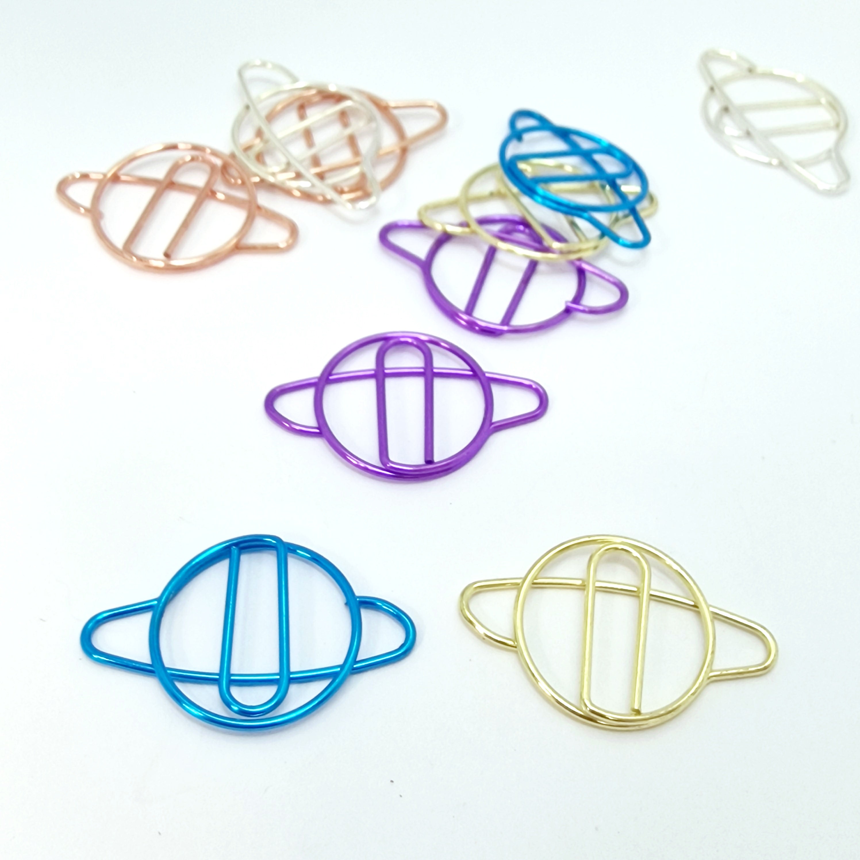 MajorCrafts 10pcs Mixed Colours Planet Shaped Novelty Metal Paper Clips 32x21mm