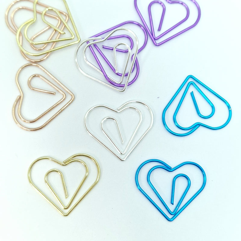 MajorCrafts 10pcs Mixed Colours Heart Shaped Novelty Metal Paper Clips 22x24mm