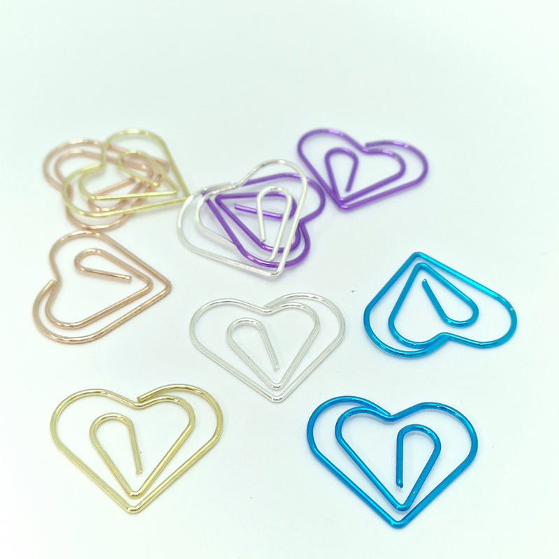 MajorCrafts 10pcs Mixed Colours Heart Shaped Novelty Metal Paper Clips 22x24mm