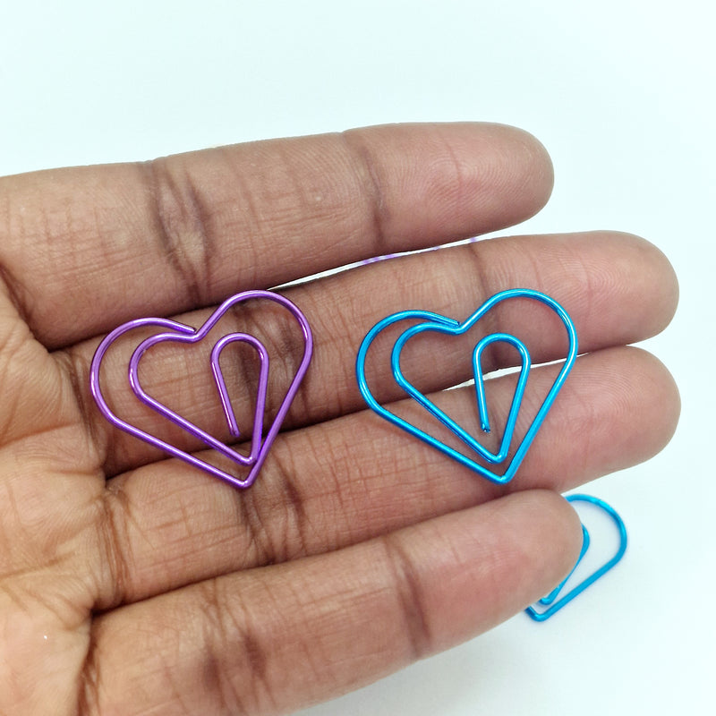 MajorCrafts 10pcs Mixed Colours Heart Shaped Novelty Metal Paper Clips 22x24mm