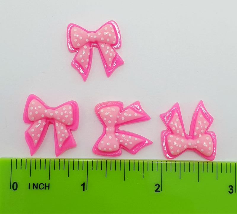 MajorCrafts 10pcs 20mm Pink & White Polka Dot Flat Back Resin Kawaii Bows
