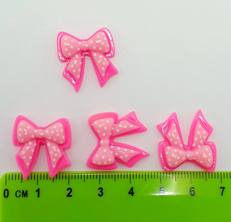MajorCrafts 10pcs 20mm Pink & White Polka Dot Flat Back Resin Kawaii Bows