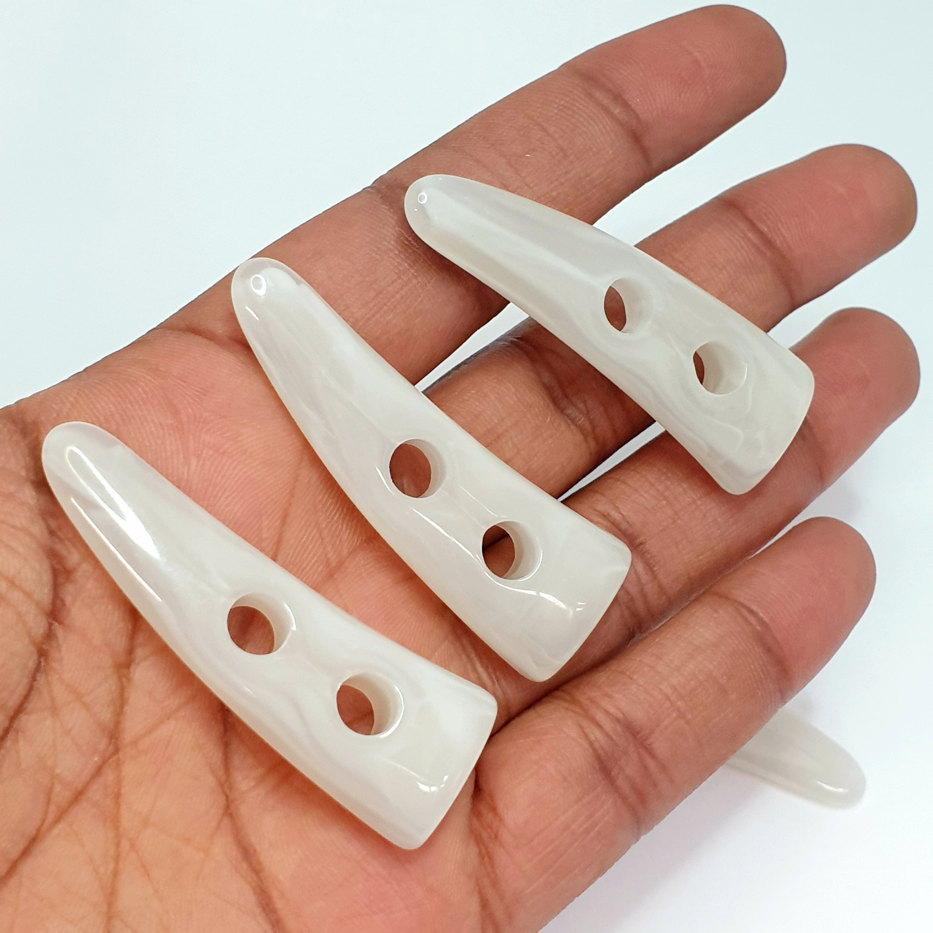 MajorCrafts 10pcs 50mm Pearl White Horn / Tooth Shape 2 Holes Sewing Toggle Acrylic Buttons