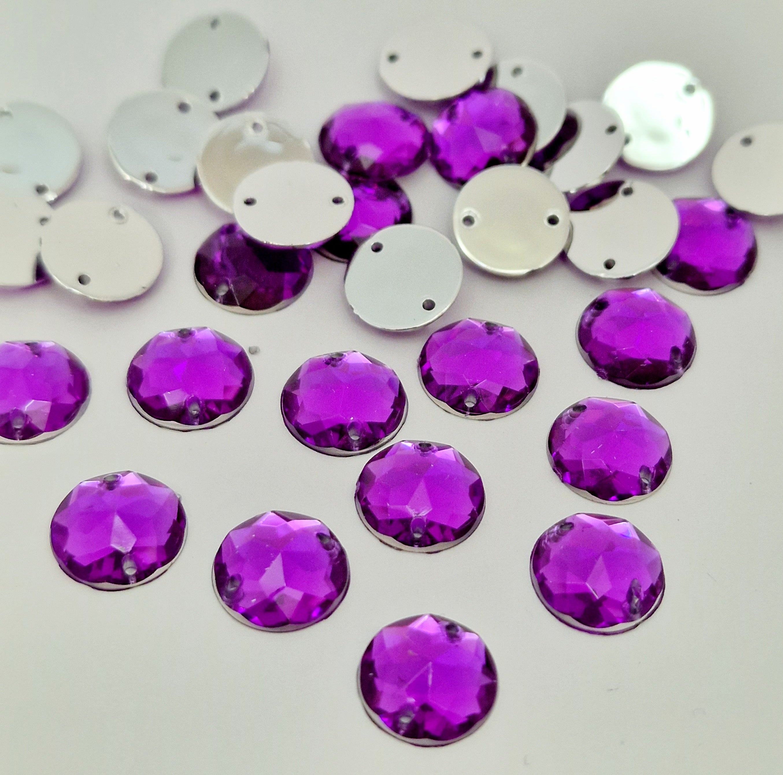 MajorCrafts 120pcs 10mm Royal Purple Star Facets Round Acrylic Sewing Rhinestones