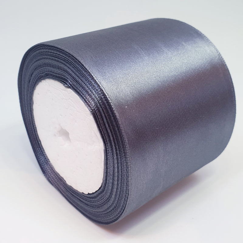 MajorCrafts 75mm wide Dark Grey Single Sided Satin Fabric Ribbon Roll R03