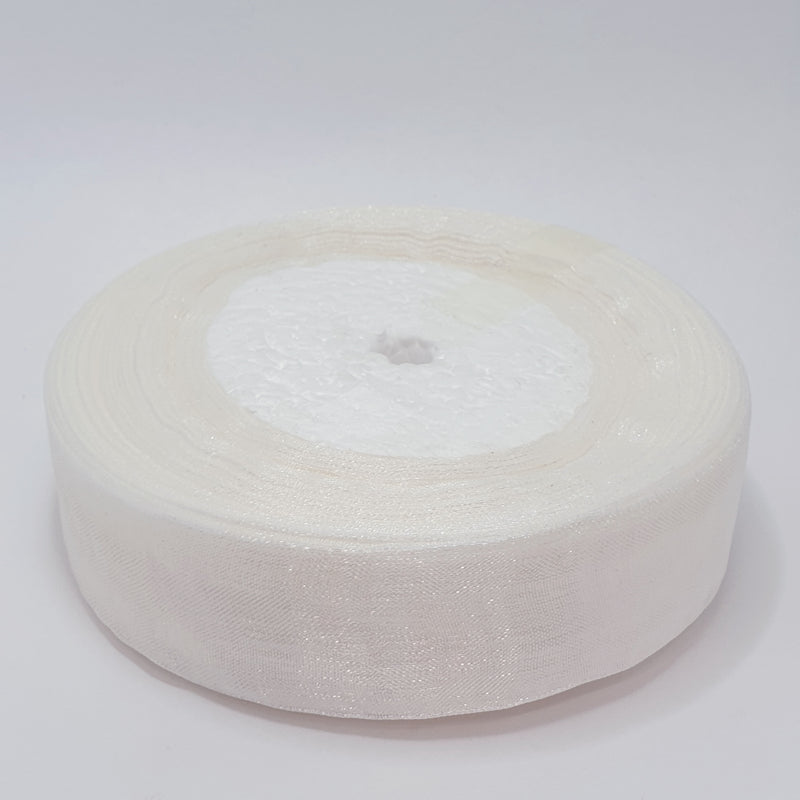 MajorCrafts 25mm 45metres Sheer Organza Fabric Ribbon Roll White R1001