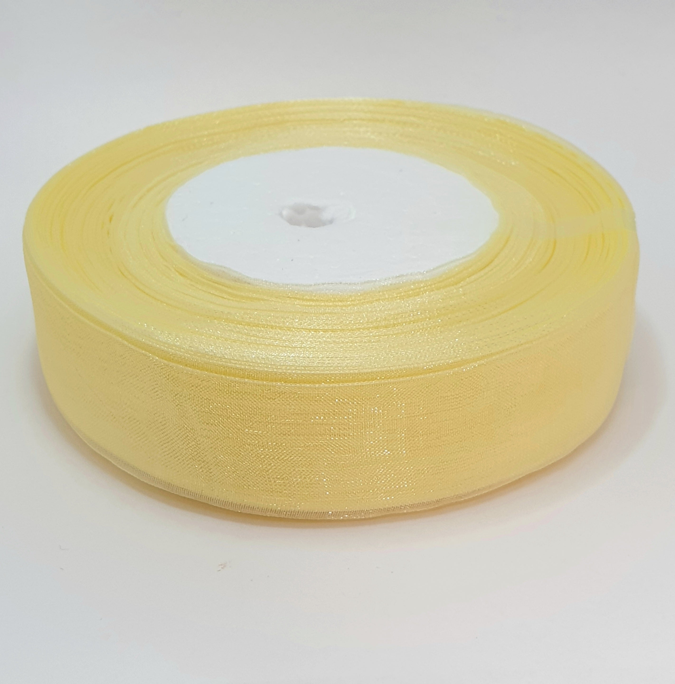 MajorCrafts 25mm 45metres Cream Yellow Sheer Organza Fabric Ribbon Roll R1002