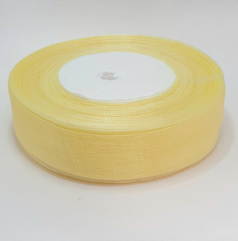 MajorCrafts 25mm 45metres Cream Yellow Sheer Organza Fabric Ribbon Roll R1002