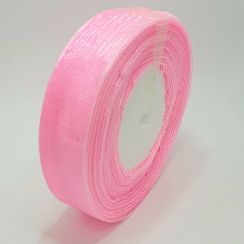 MajorCrafts 25mm 45metres Bubblegum Pink Sheer Organza Fabric Ribbon Roll R1005
