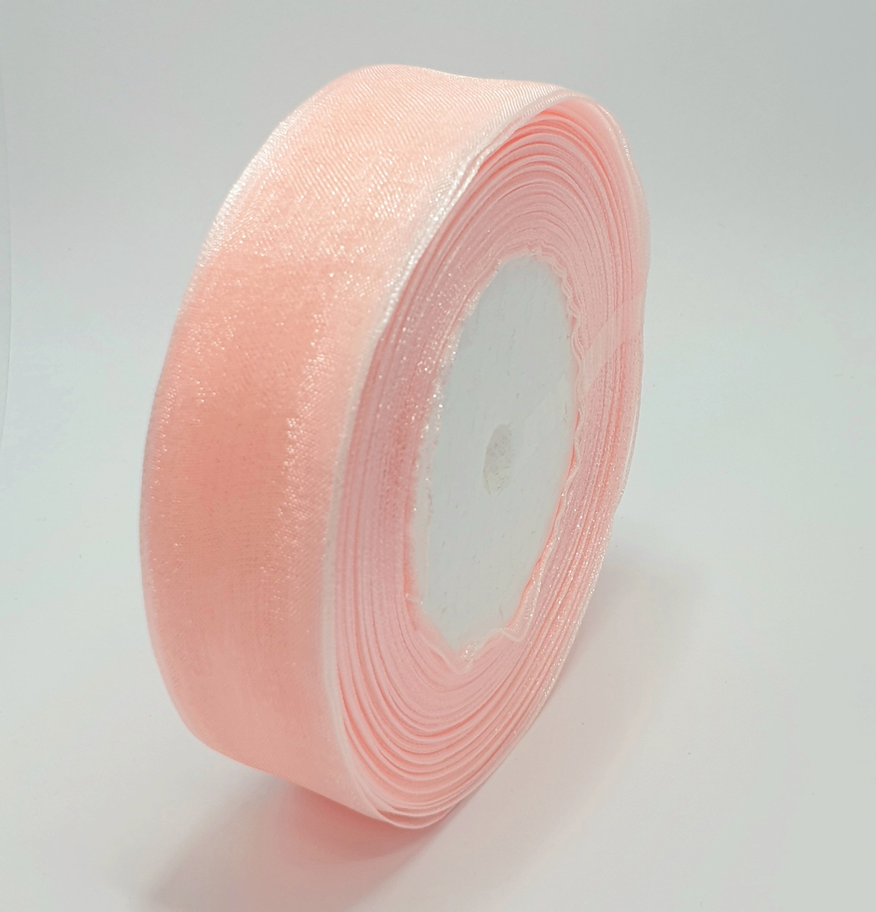 MajorCrafts 25mm 45metres Pink Champagne Sheer Organza Fabric Ribbon Roll R1007