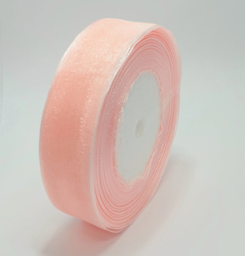 MajorCrafts 25mm 45metres Pink Champagne Sheer Organza Fabric Ribbon Roll R1007
