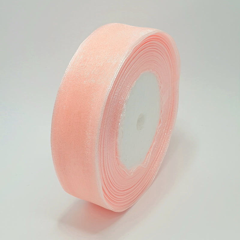 MajorCrafts 25mm 45metres Pink Champagne Sheer Organza Fabric Ribbon Roll R1007