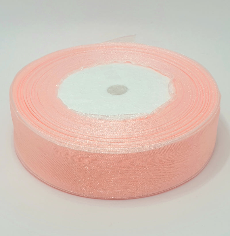MajorCrafts 25mm 45metres Pink Champagne Sheer Organza Fabric Ribbon Roll R1007