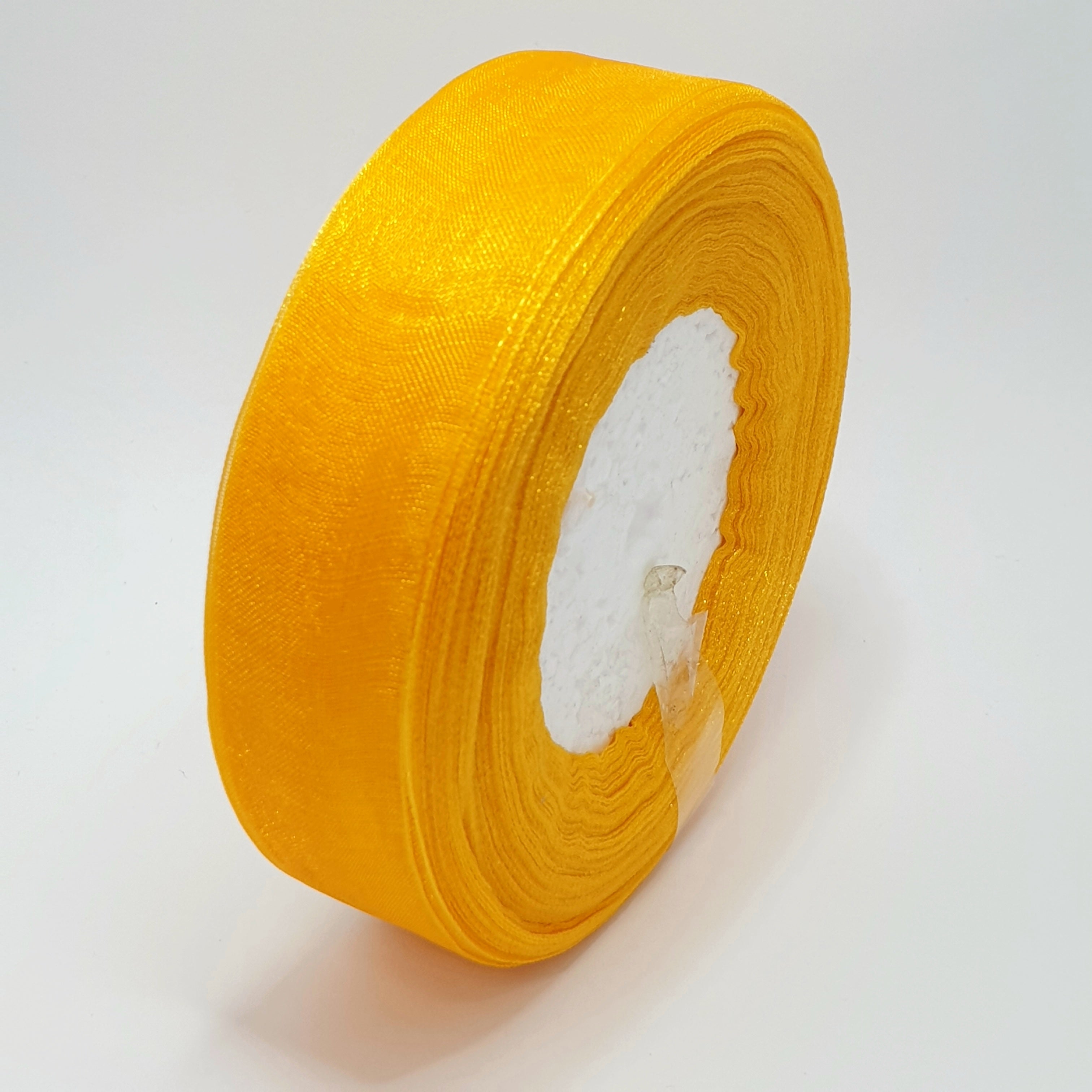 MajorCrafts 25mm 45metres Sheer Organza Fabric Ribbon Roll Mustard Yellow R1016