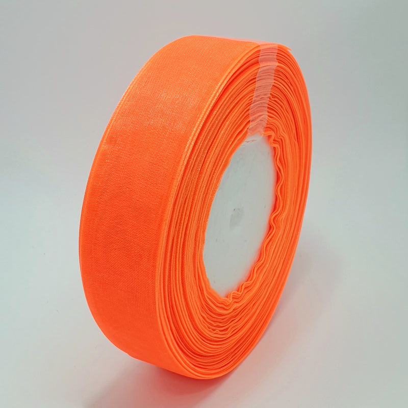 MajorCrafts 25mm 45metres Sheer Organza Fabric Ribbon Roll Bright Orange R1023