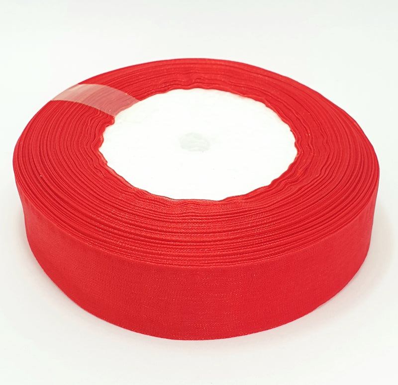 MajorCrafts 25mm 45metres Sheer Organza Fabric Ribbon Roll Red Shade R1026