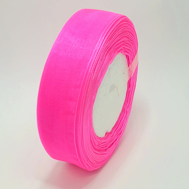 MajorCrafts 25mm 45metres Sheer Organza Fabric Ribbon Roll Bright Pink Shade R1027