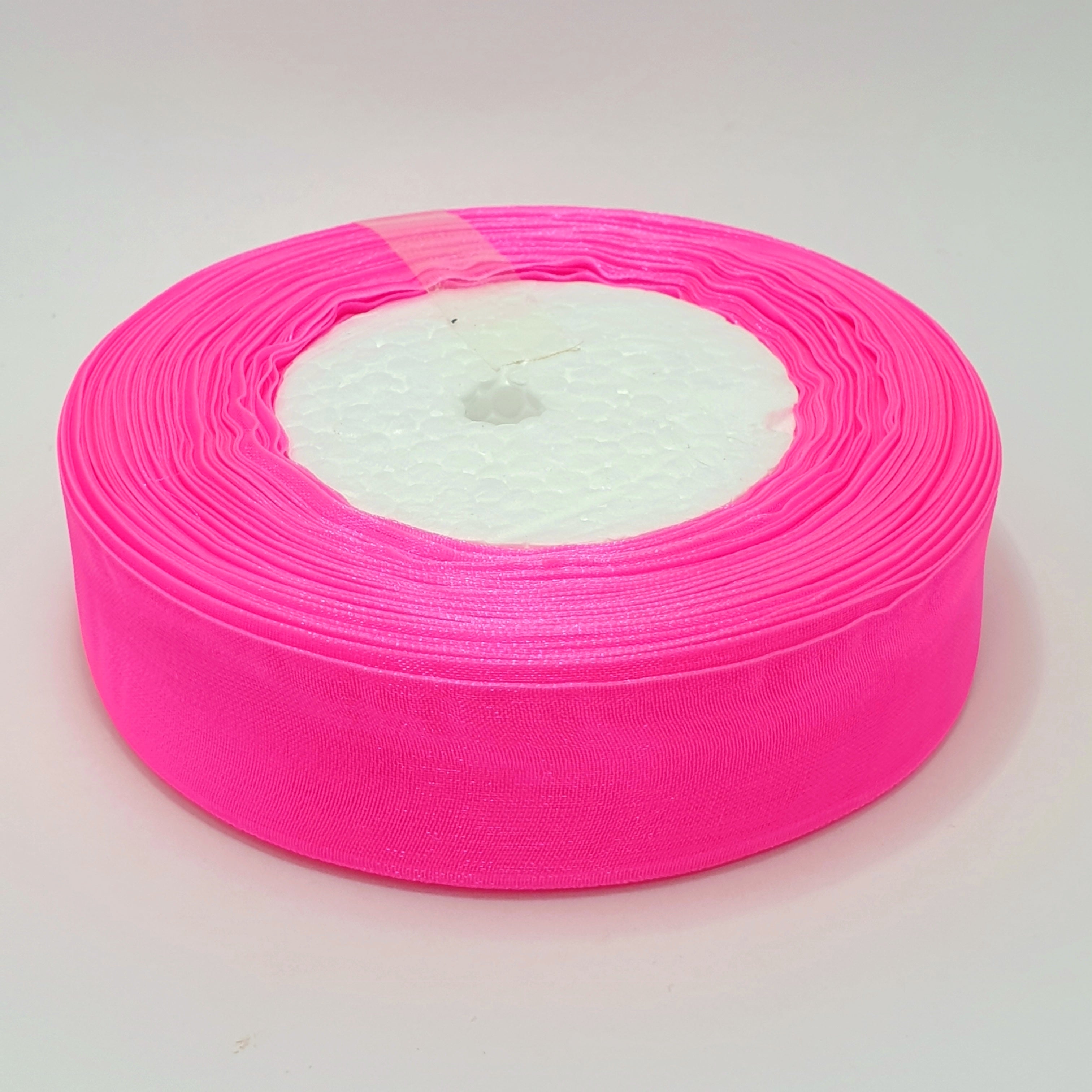 MajorCrafts 25mm 45metres Sheer Organza Fabric Ribbon Roll Bright Pink Shade R1027