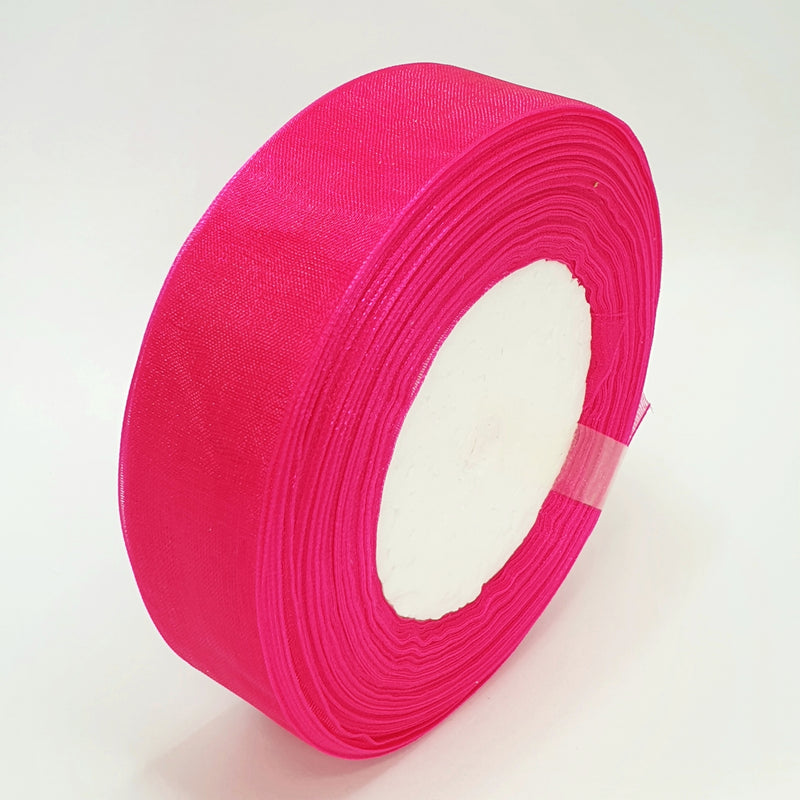 MajorCrafts 25mm 45metres Sheer Organza Fabric Ribbon Roll Dark Pink Shade R1028