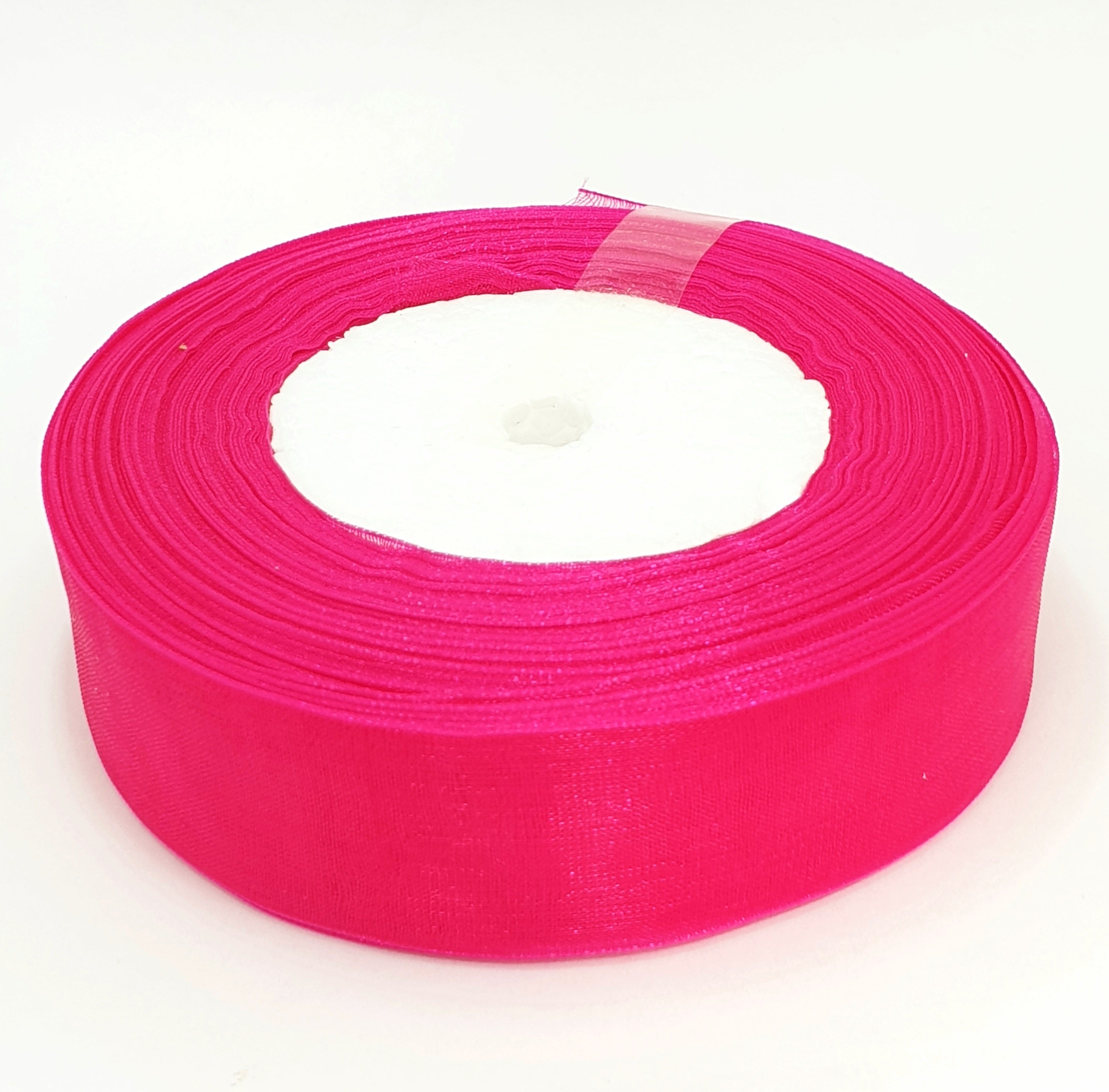 MajorCrafts 25mm 45metres Sheer Organza Fabric Ribbon Roll Dark Pink Shade R1028