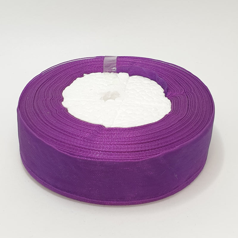 MajorCrafts 25mm 45metres Deep Purple Sheer Organza Fabric Ribbon Roll R1035
