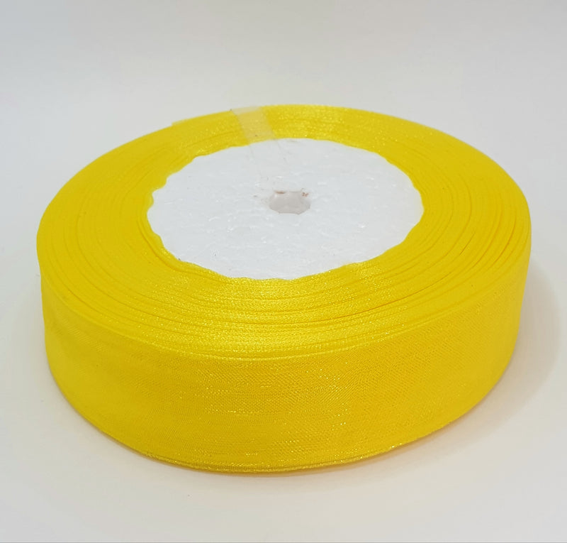 MajorCrafts 25mm 45metres Sheer Organza Fabric Ribbon Roll Yellow Shade R1142