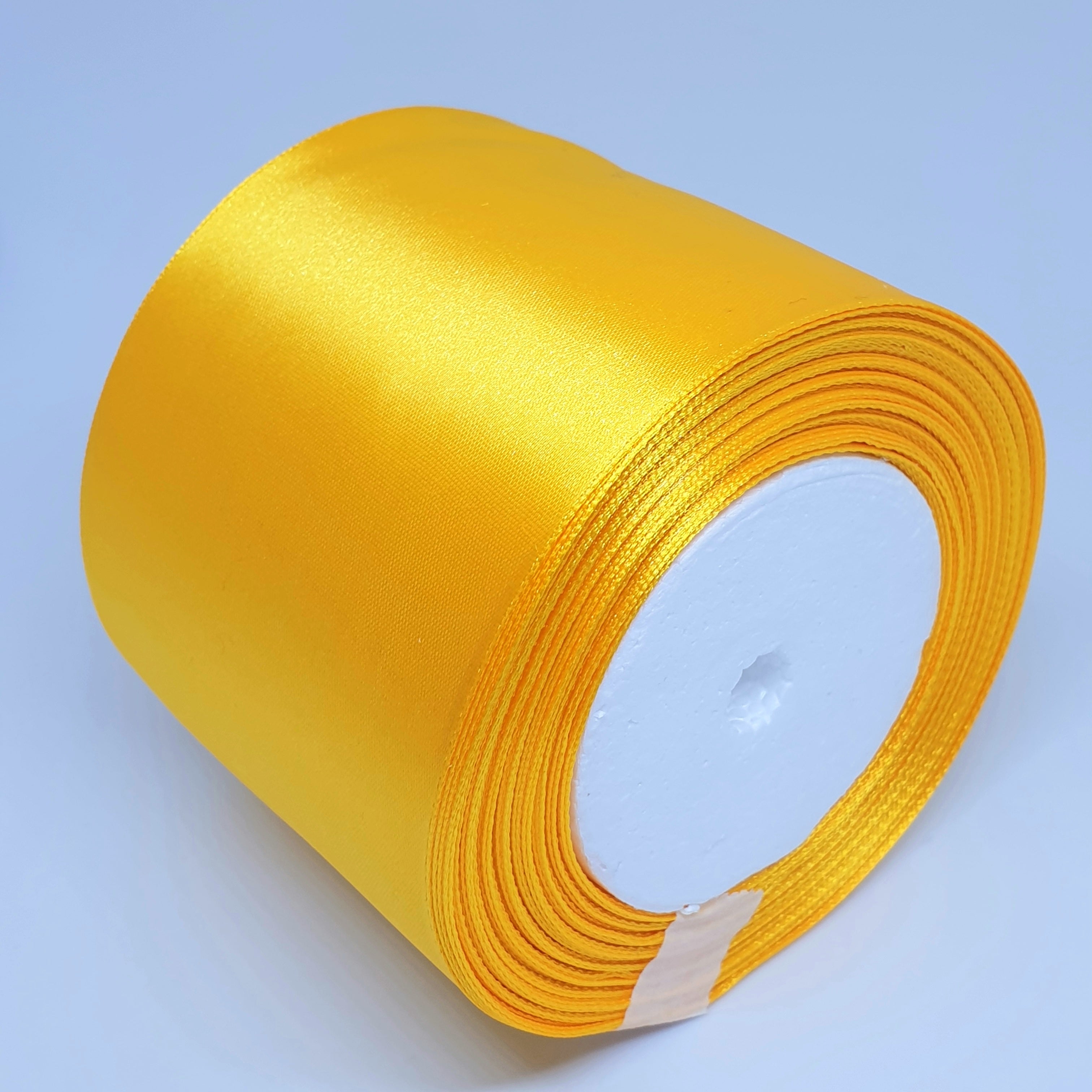 MajorCrafts 75mm 22metres Mustard Yellow Single Sided Satin Fabric Ribbon Roll R16