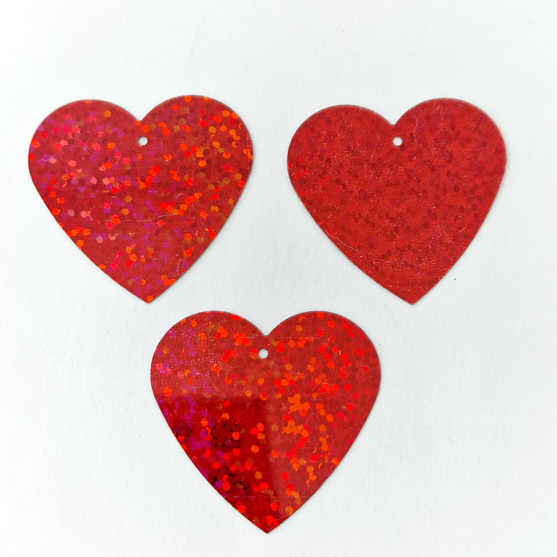 MajorCrafts 35mm 30grams 100pcs Red Holographic Large Heart PVC Sequins