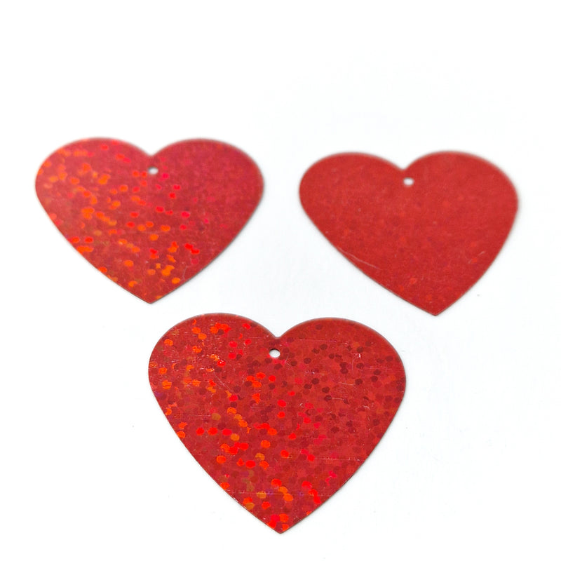 MajorCrafts 35mm 30grams 100pcs Red Holographic Large Heart PVC Sequins