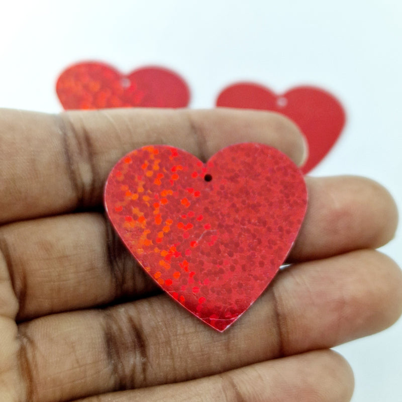 MajorCrafts 35mm 30grams 100pcs Red Holographic Large Heart PVC Sequins