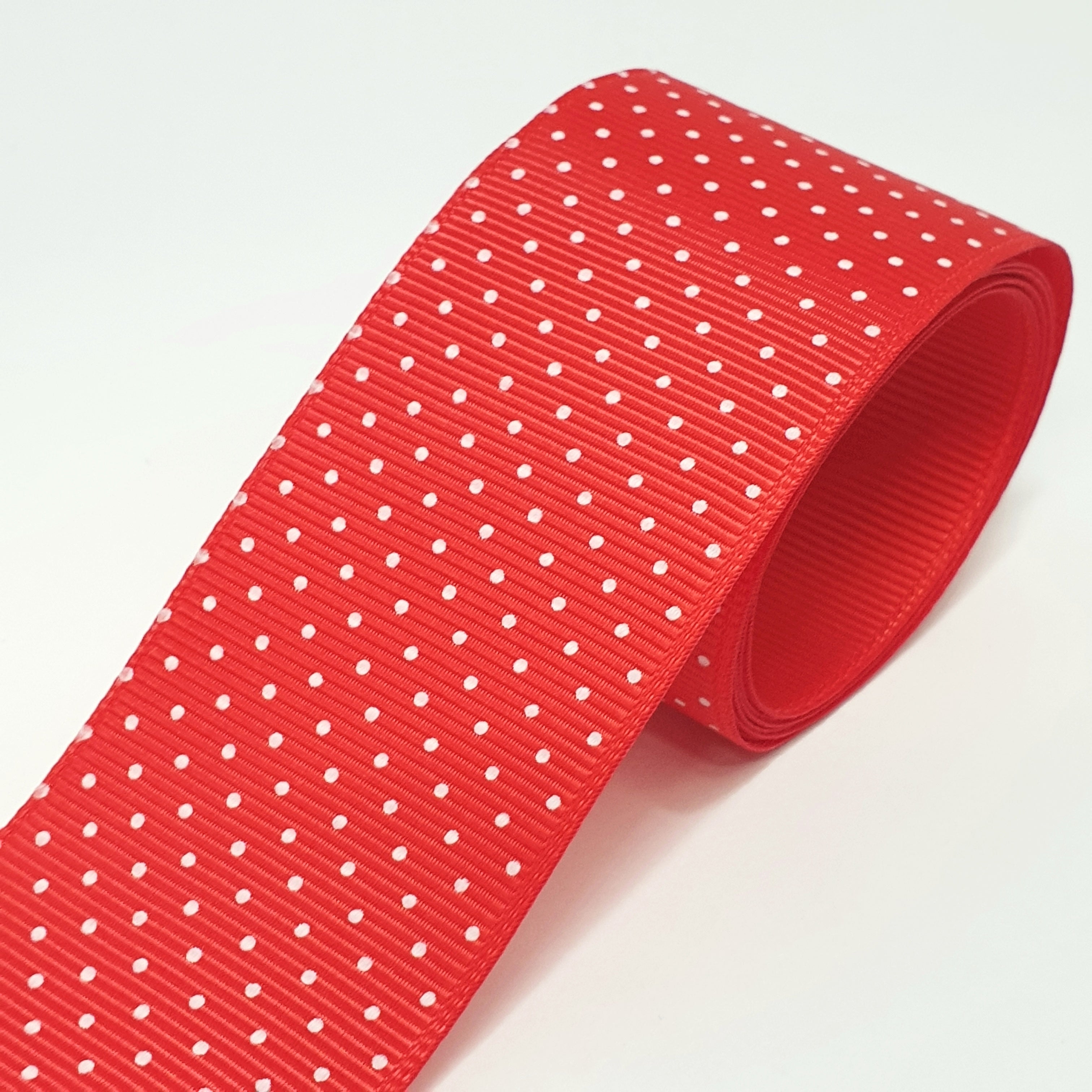 MajorCrafts 40mm 1metre Red Polka Dot Single Sided Grosgrain Fabric Ribbon