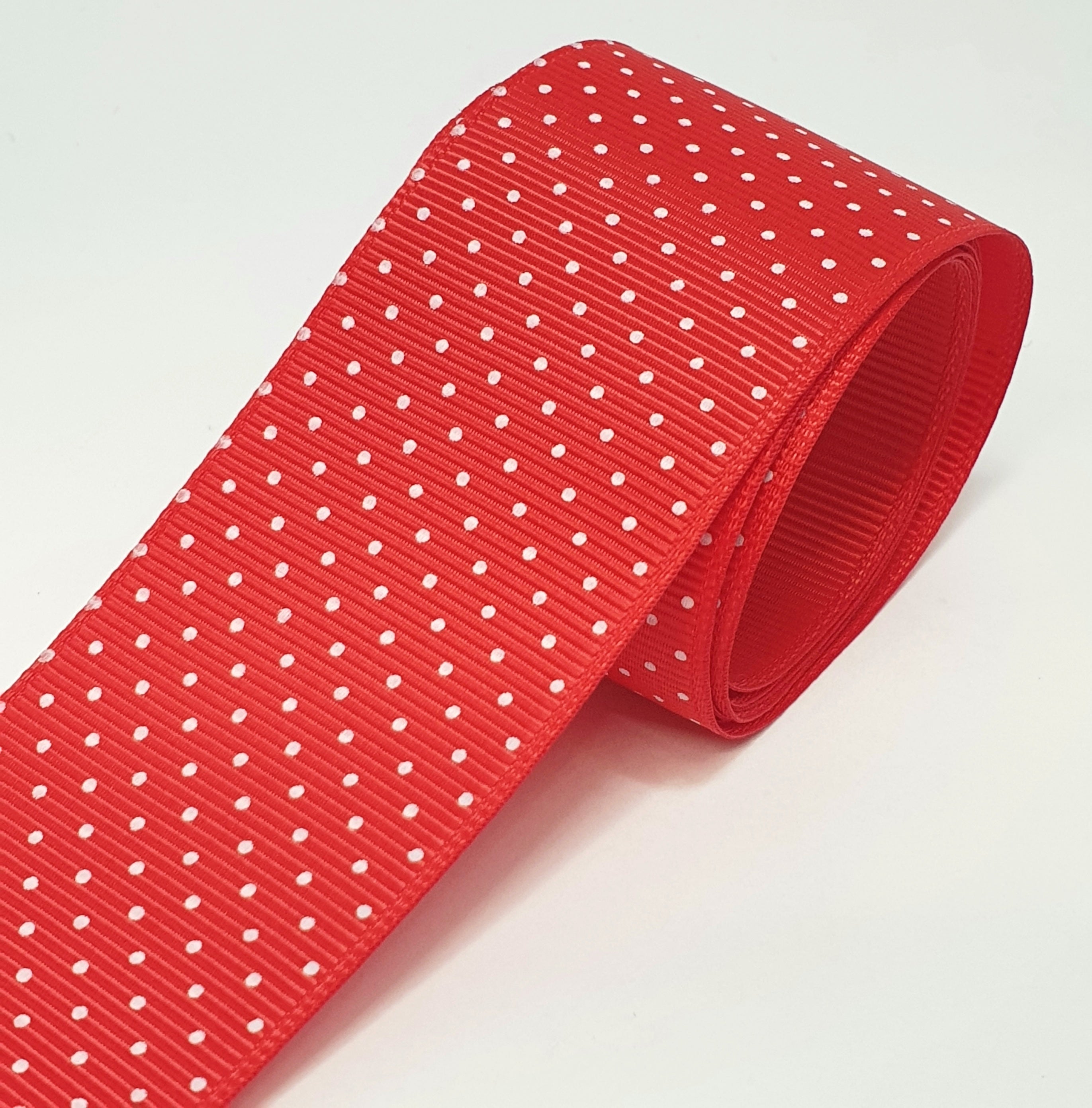 MajorCrafts 40mm 1metre Red Polka Dot Single Sided Grosgrain Fabric Ribbon