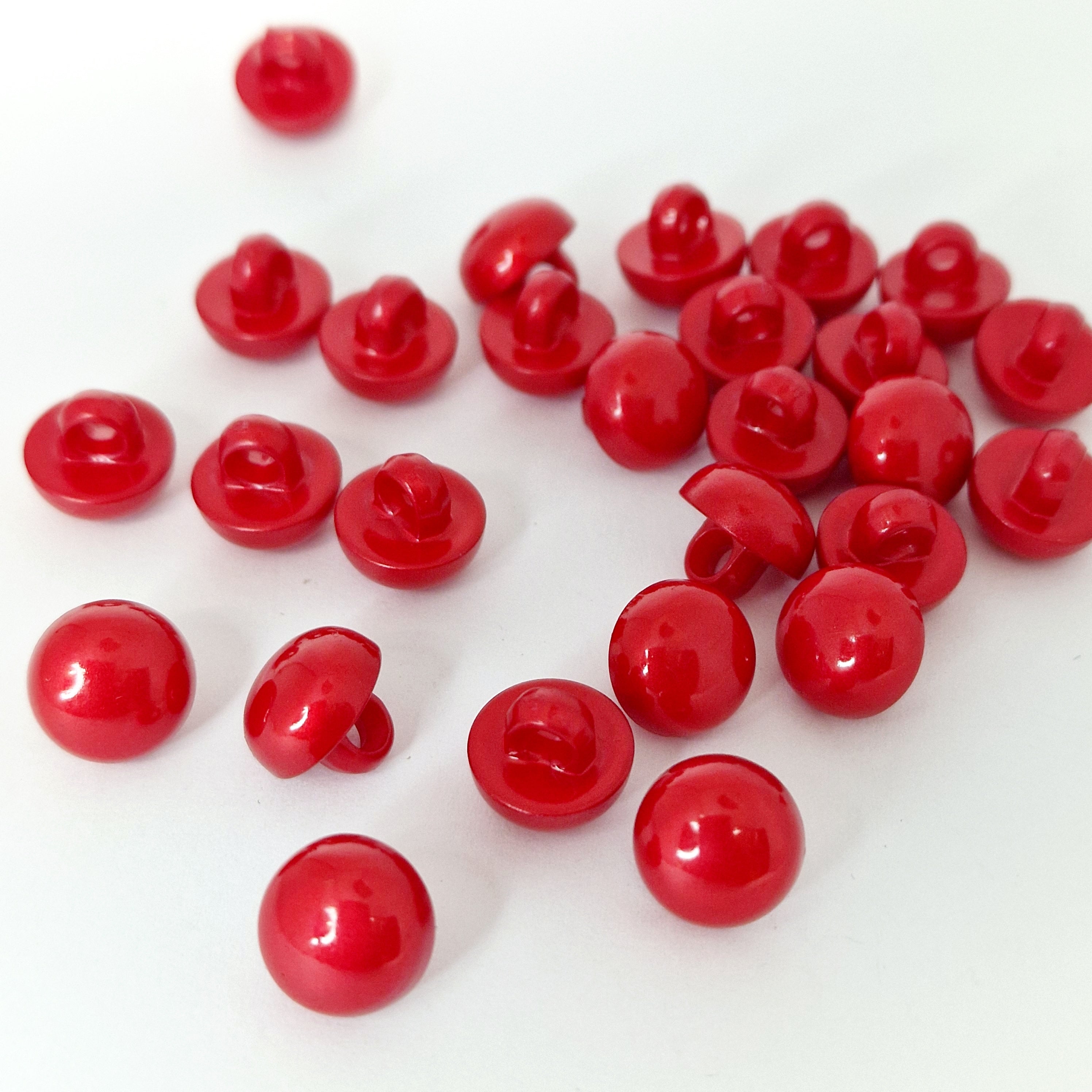 MajorCrafts 24pcs 11mm Red High-Grade Acrylic Small Round Sewing Mushroom Shank Buttons