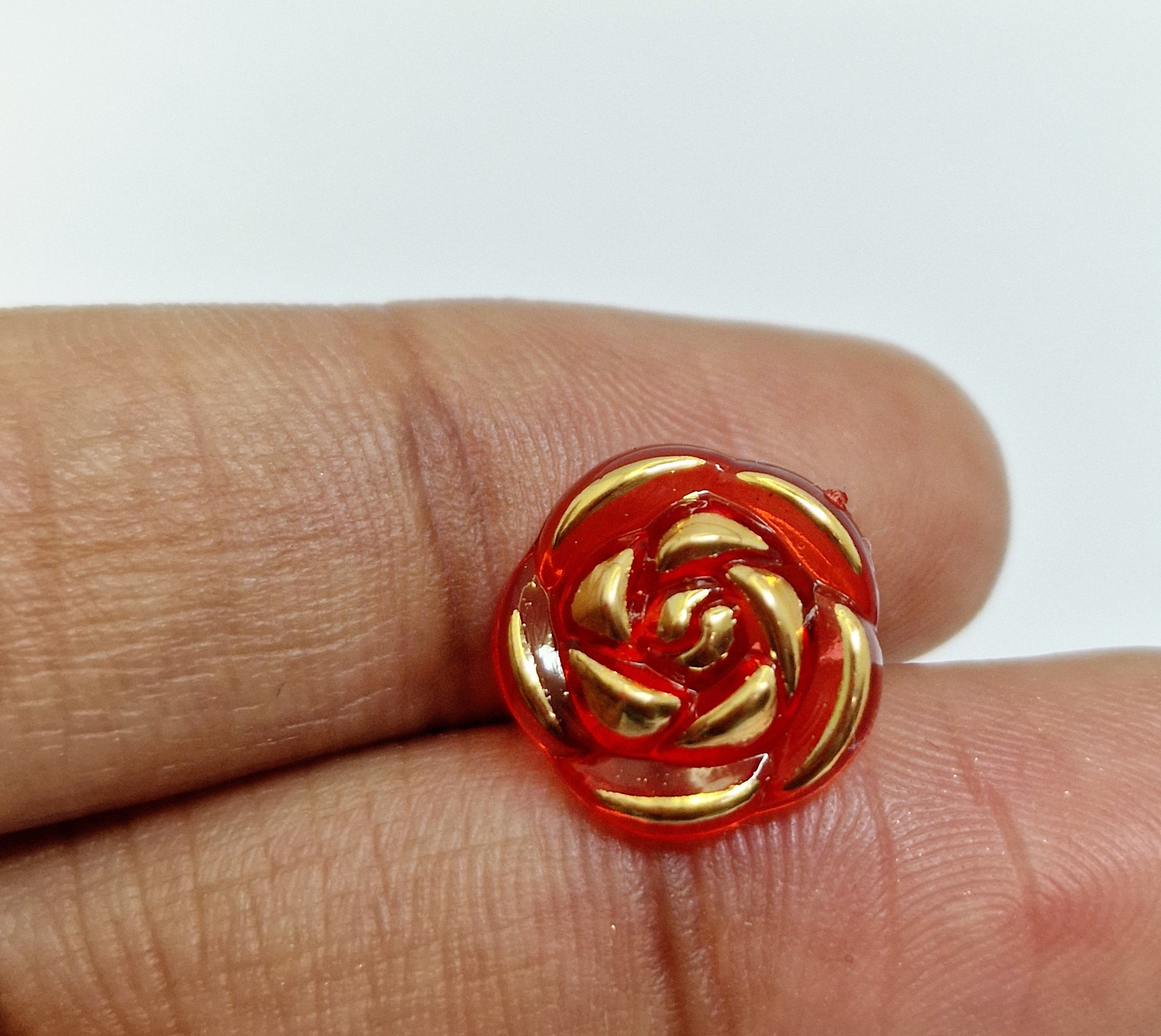 MajorCrafts 40pcs 13mm Red & Gold Rose Flower Shank Resin Buttons