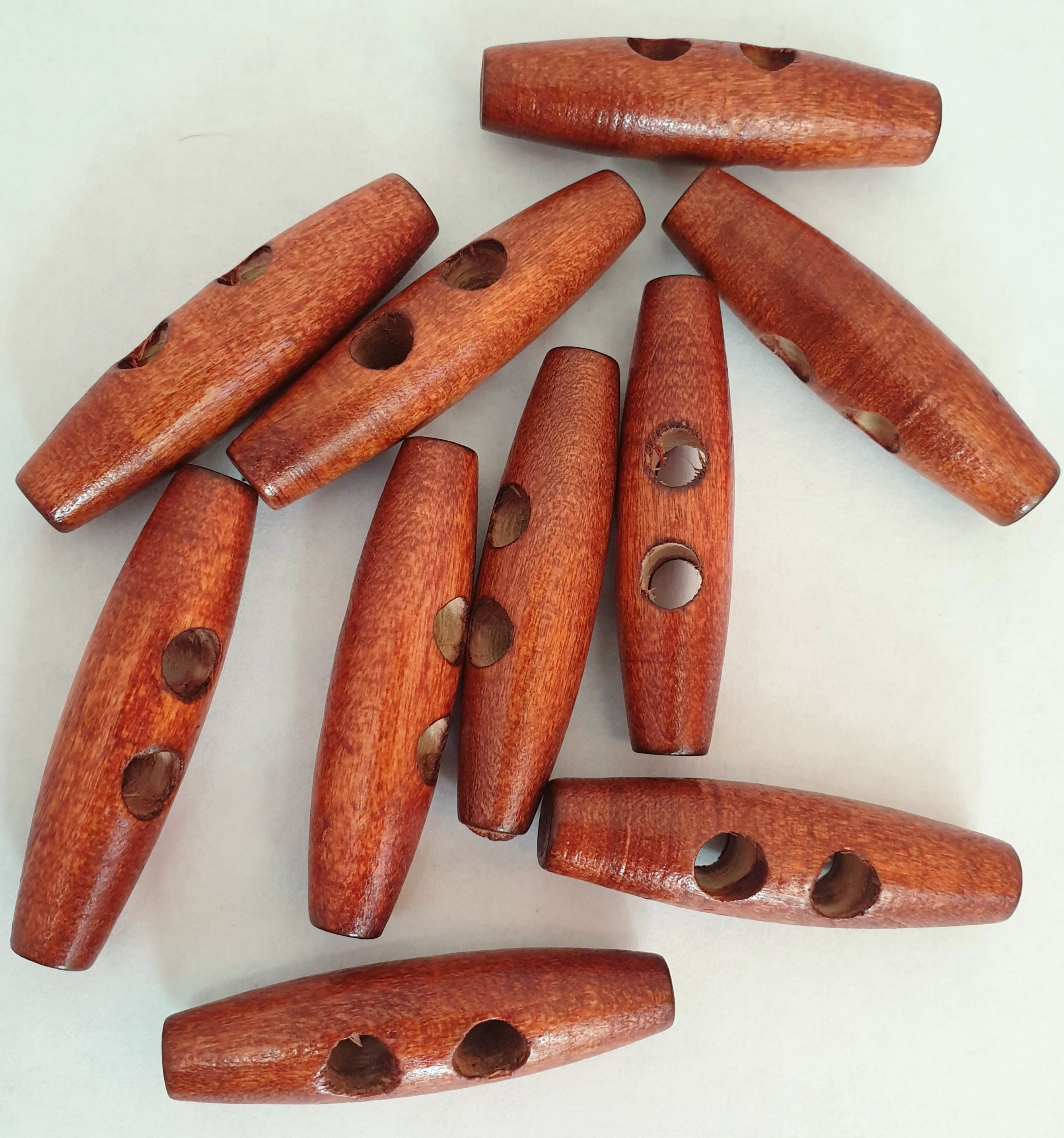 MajorCrafts 12pcs 50mm Reddish Brown 2 Holes Oval Shape Large Sewing Toggle Wooden Buttons
