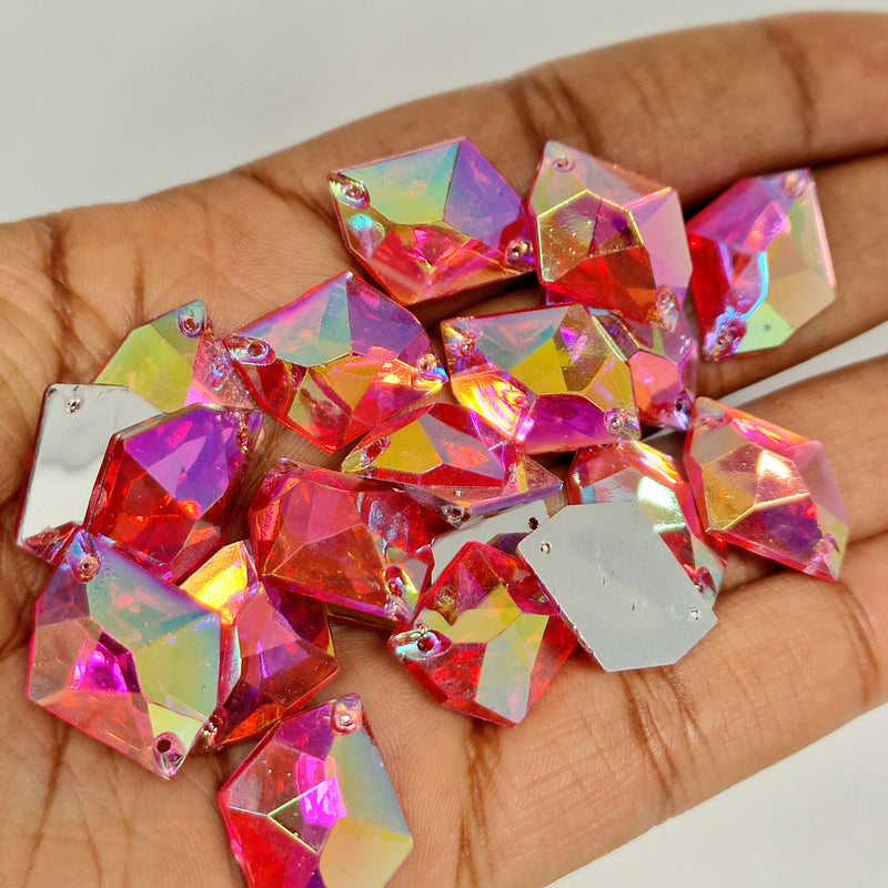 MajorCrafts 40pcs 20mm x 16mm Rose Pink AB Hexagon Irregular Acrylic Sewing Rhinestones