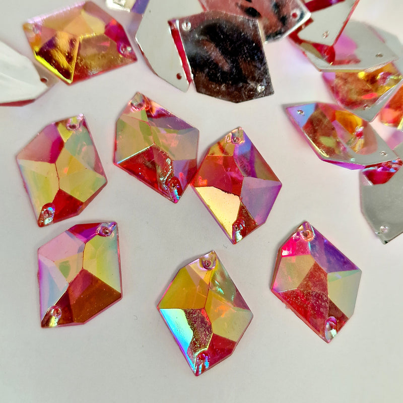 MajorCrafts 40pcs 20mm x 16mm Rose Pink AB Hexagon Irregular Acrylic Sewing Rhinestones