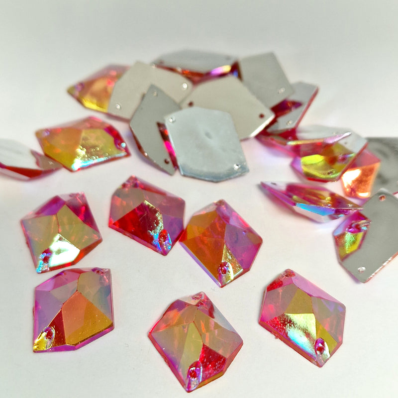 MajorCrafts 40pcs 20mm x 16mm Rose Pink AB Hexagon Irregular Acrylic Sewing Rhinestones