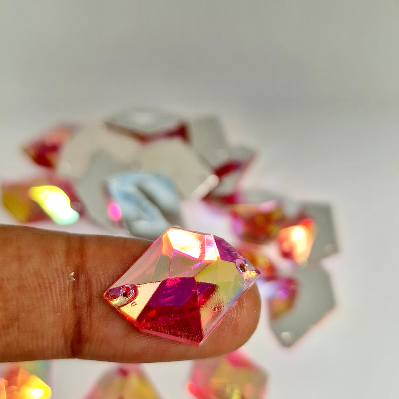 MajorCrafts 40pcs 20mm x 16mm Rose Pink AB Hexagon Irregular Acrylic Sewing Rhinestones