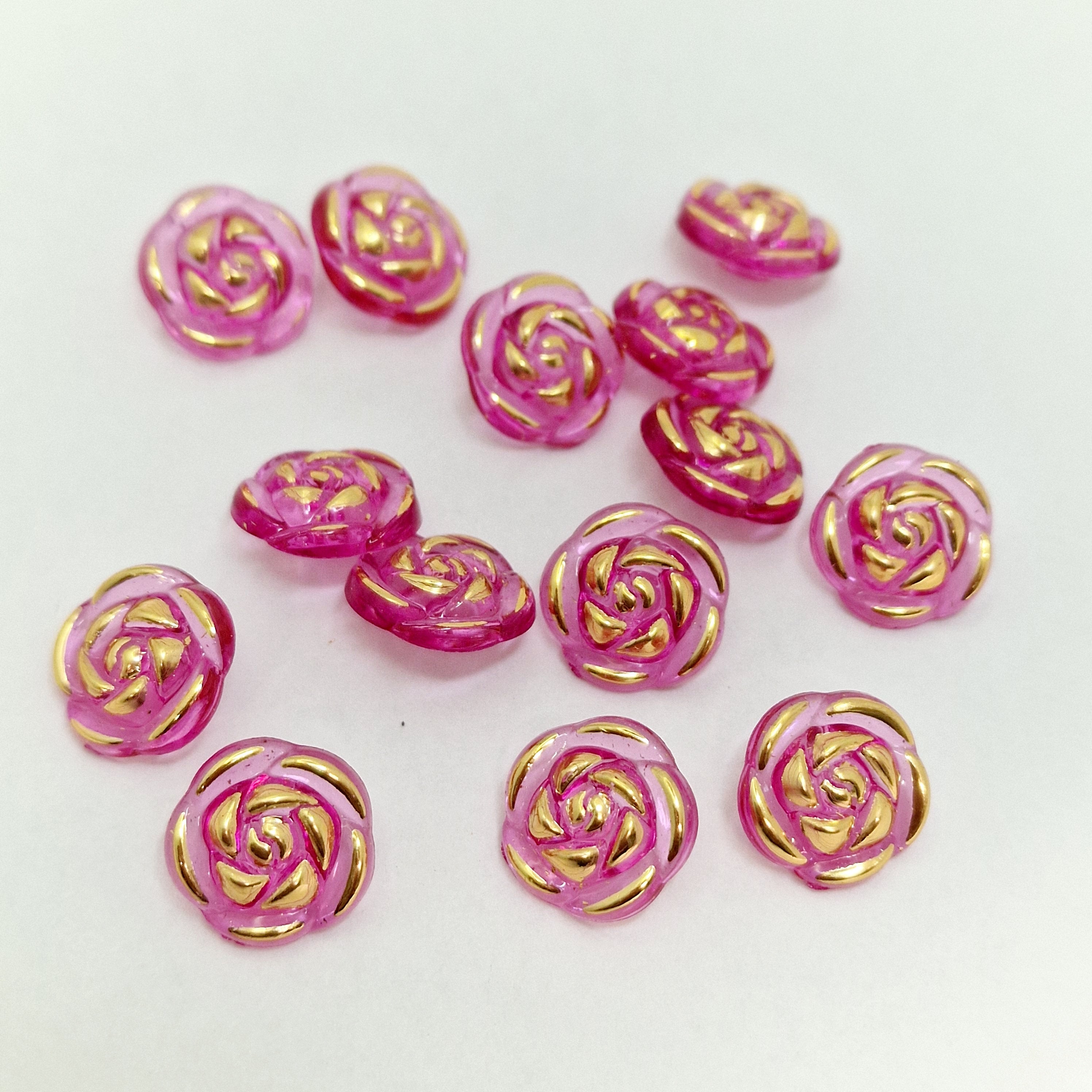 MajorCrafts 40pcs 13mm Rose Pink & Gold Rose Flower Shank Resin Buttons