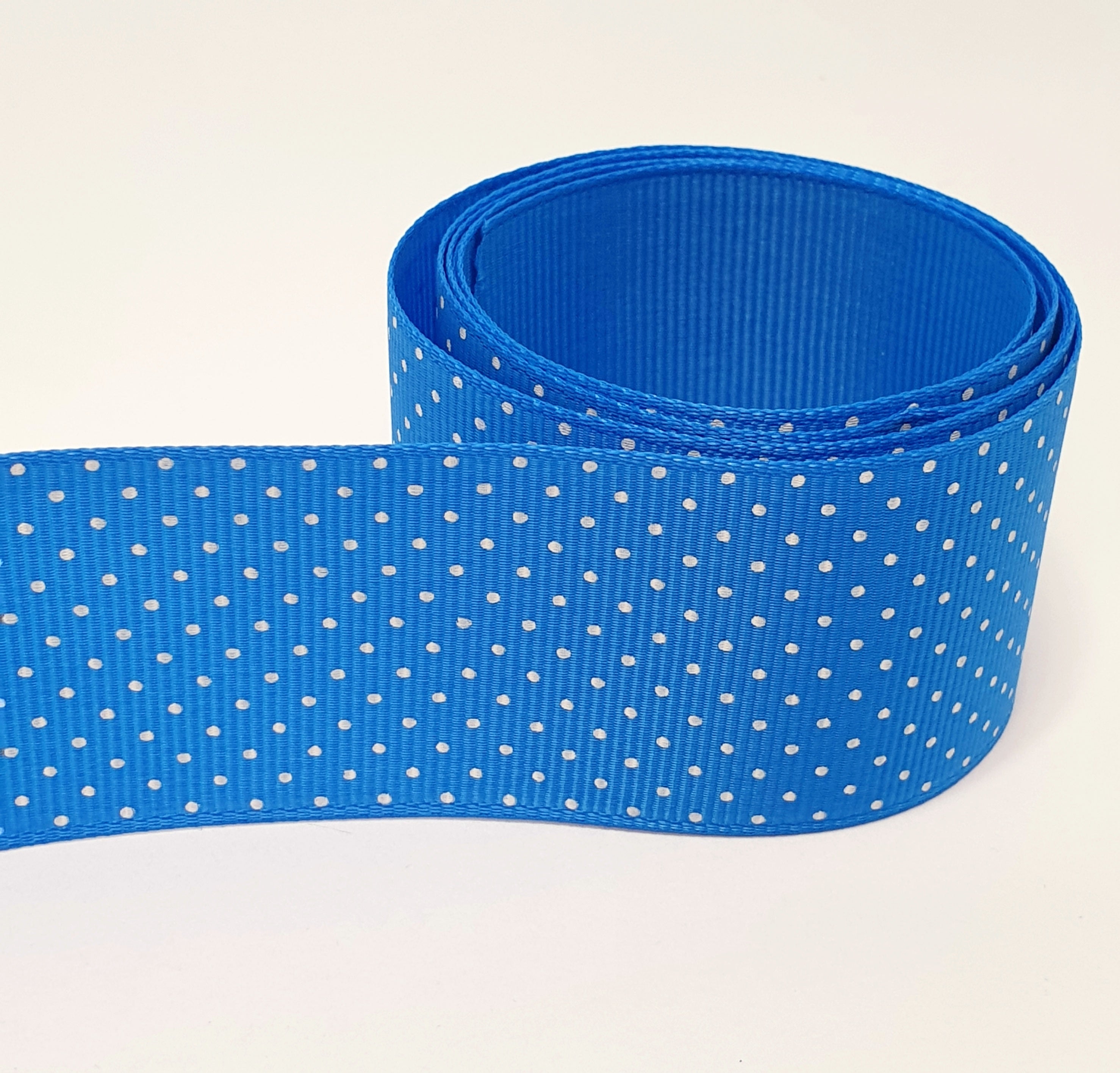 MajorCrafts 40mm 1metre Royal Blue Polka Dot Single Sided Grosgrain Fabric Ribbon