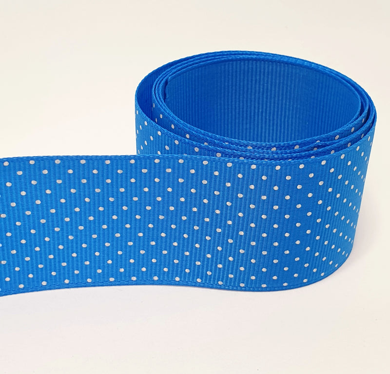 MajorCrafts 40mm 1metre Royal Blue Polka Dot Single Sided Grosgrain Fabric Ribbon