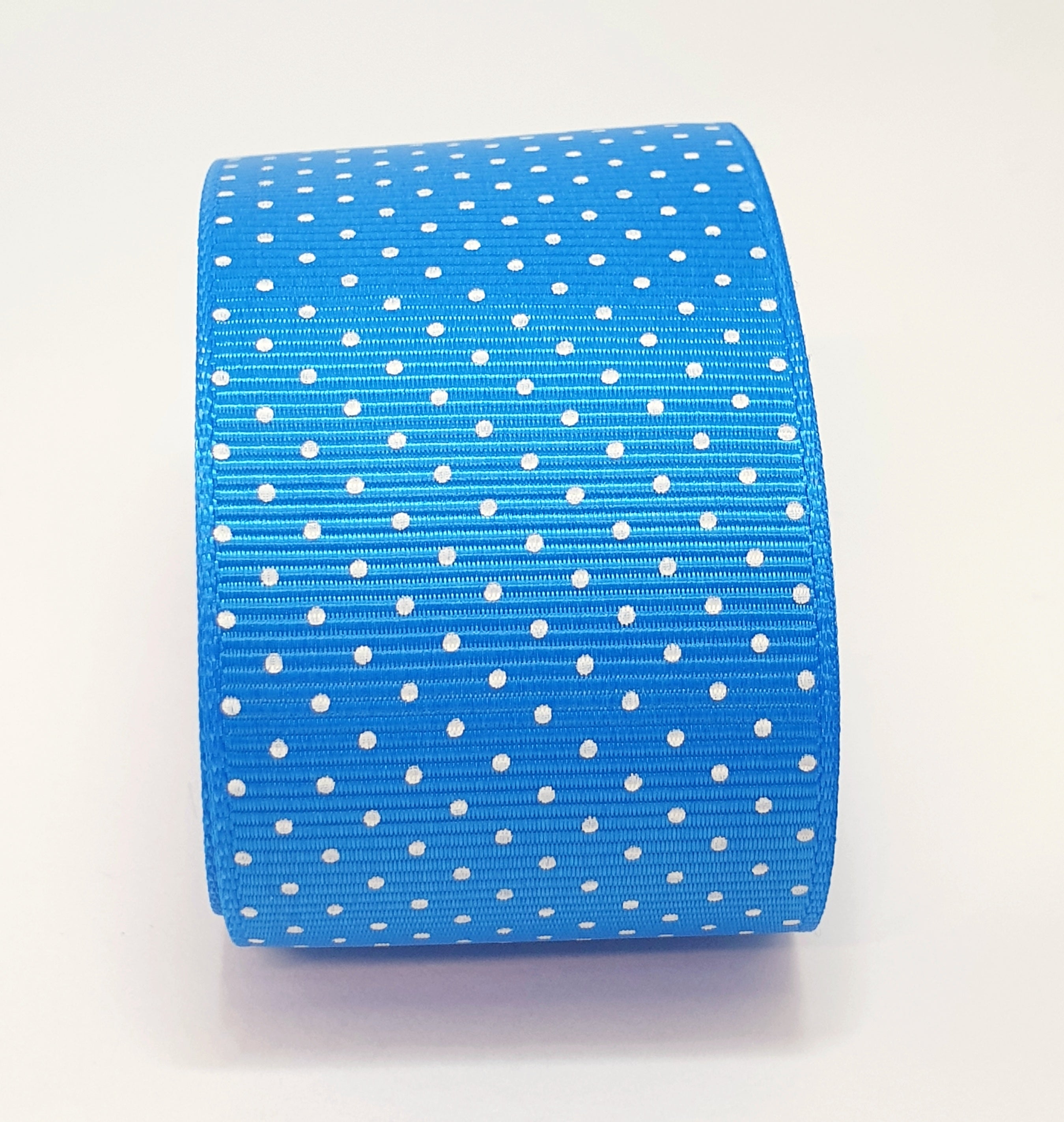 MajorCrafts 40mm 1metre Royal Blue Polka Dot Single Sided Grosgrain Fabric Ribbon